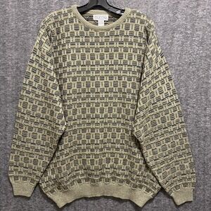 Gianfranco Ruffini Italy Sweater Mens XL Tan 3D Knit Grandpa Cosby Retro VTG 90s